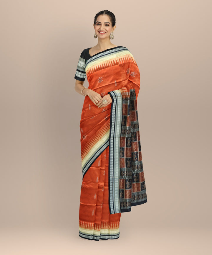 Brown black silk handloom bomkai saree