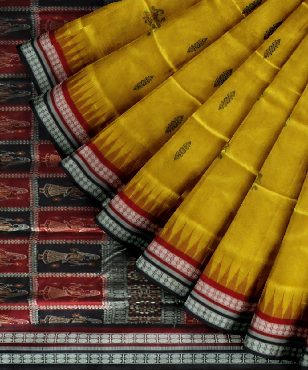 Yellow black silk handloom bomkai saree