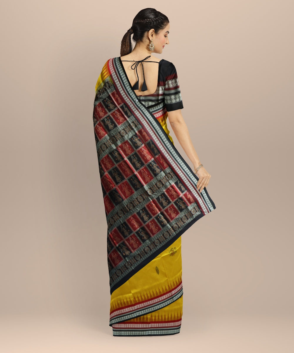 Yellow black silk handloom bomkai saree