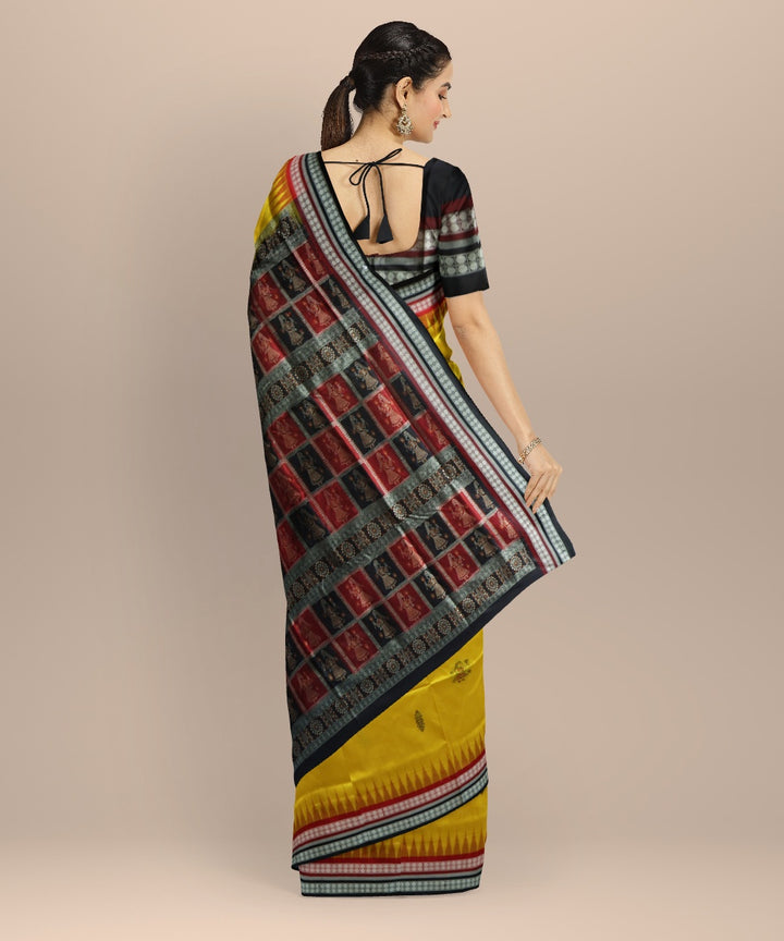 Yellow black silk handloom bomkai saree