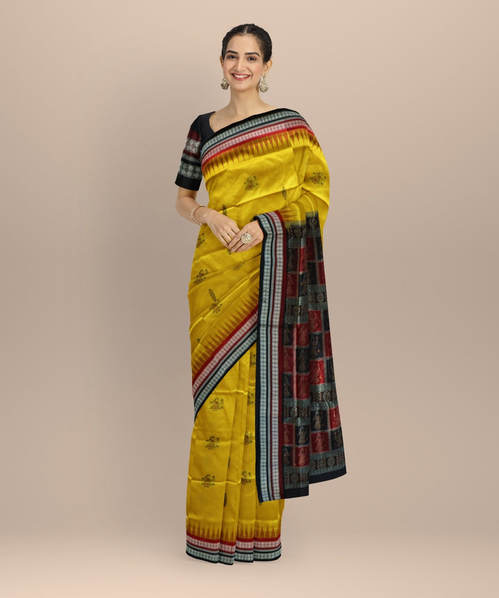 Yellow black silk handloom bomkai saree