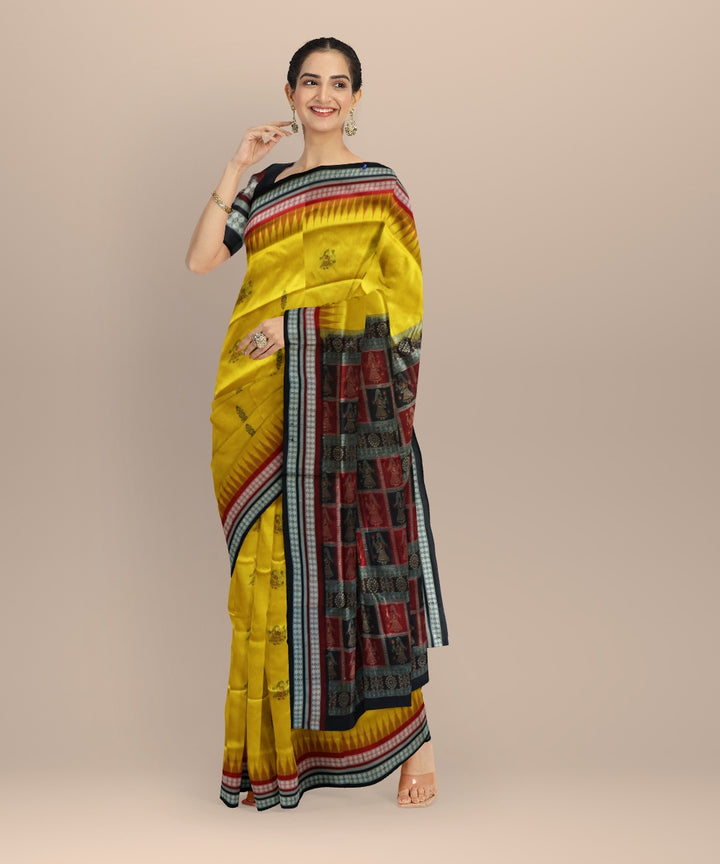 Yellow black silk handloom bomkai saree