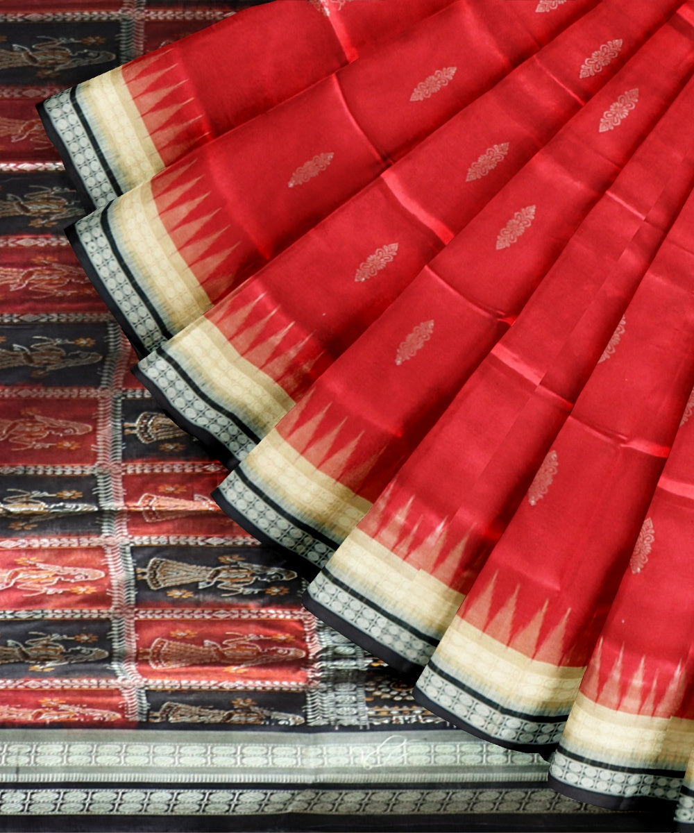 Red black silk handloom bomkai saree