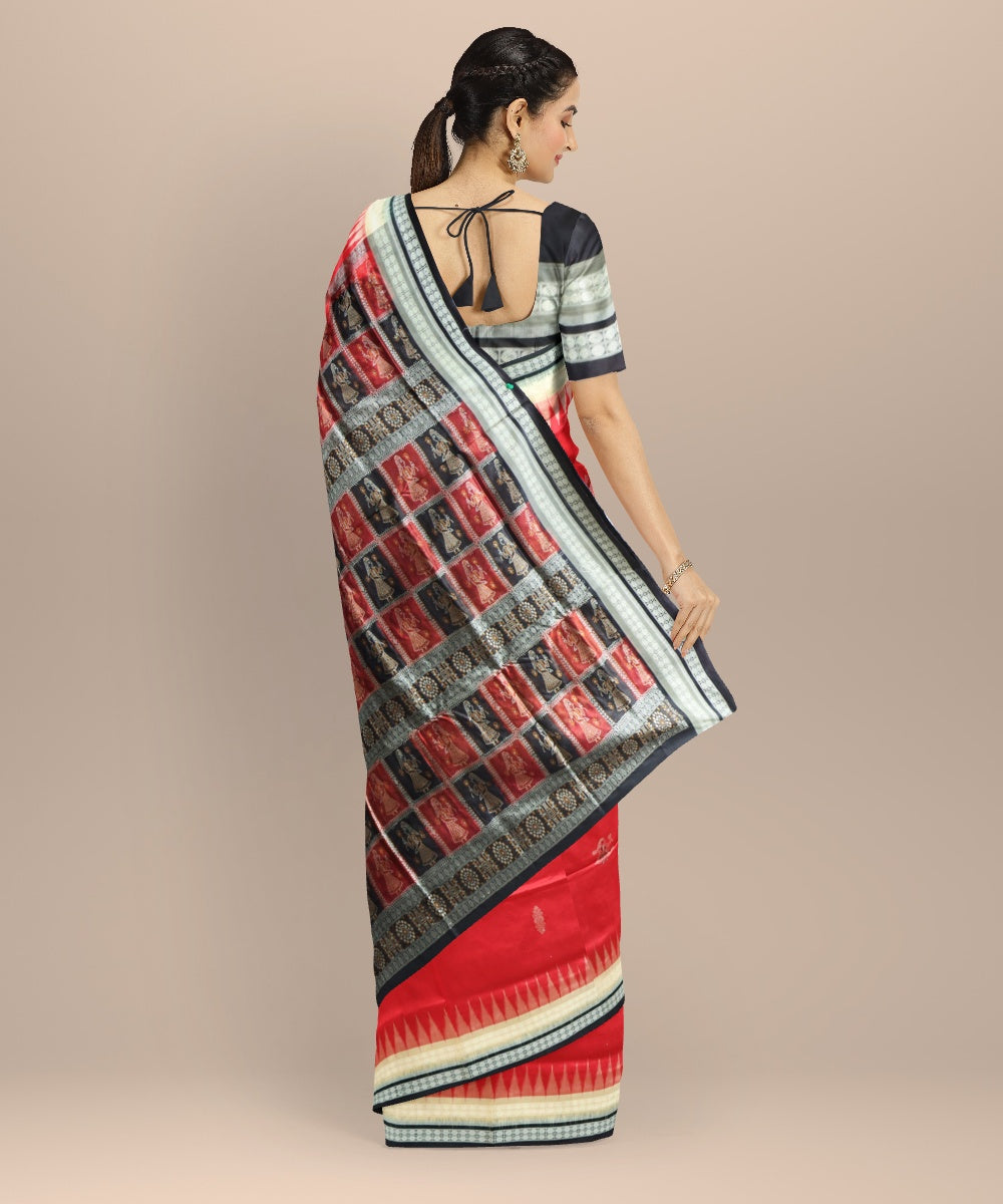 Red black silk handloom bomkai saree