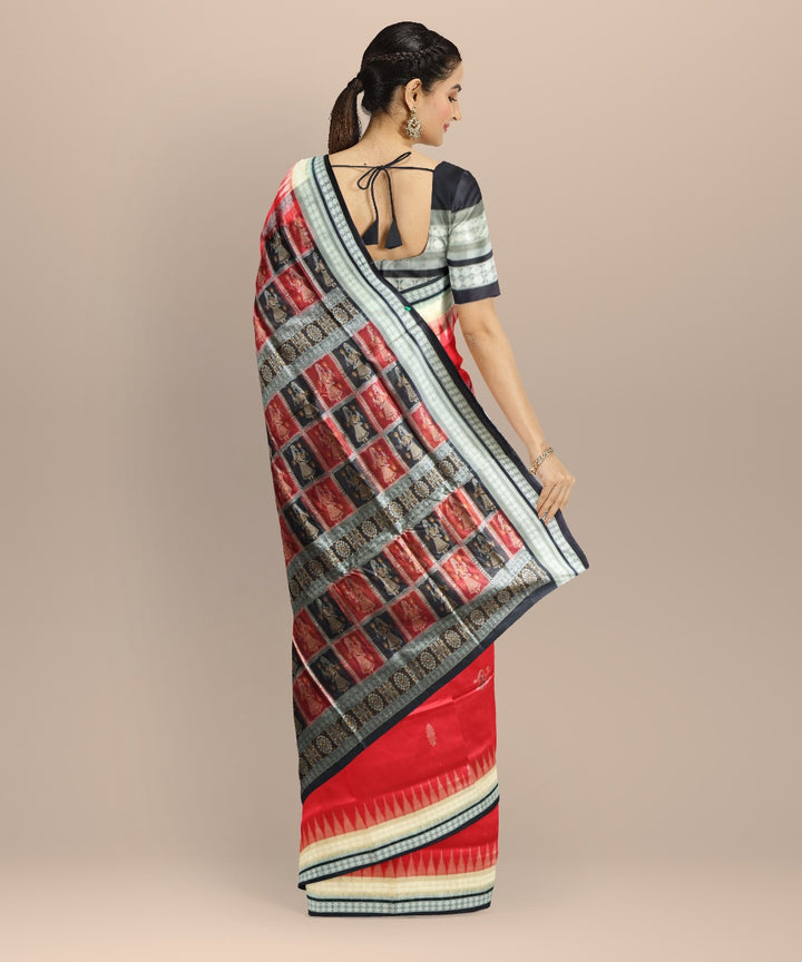 Red black silk handloom bomkai saree