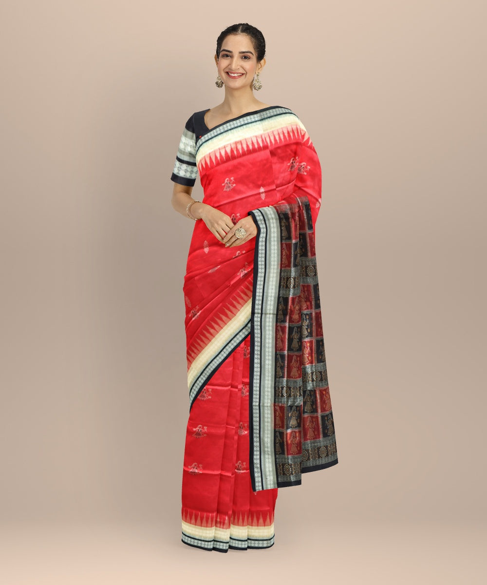 Red black silk handloom bomkai saree
