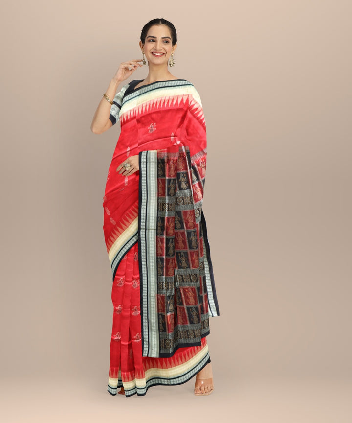 Red black silk handloom bomkai saree