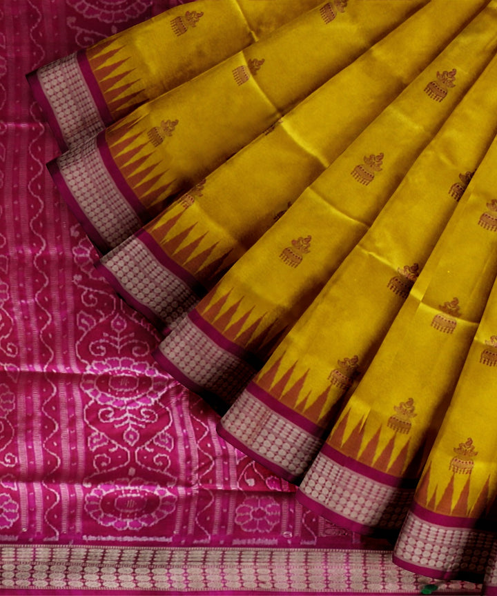 Yellow pink fuschia silk handloom bomkai saree