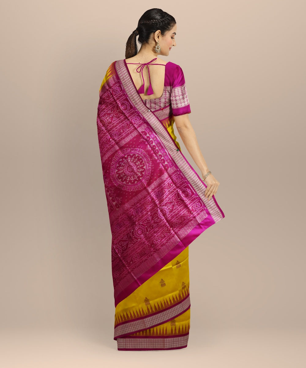 Yellow pink fuschia silk handloom bomkai saree
