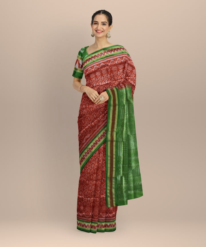 Brown olive green silk handloom sambalpuri saree