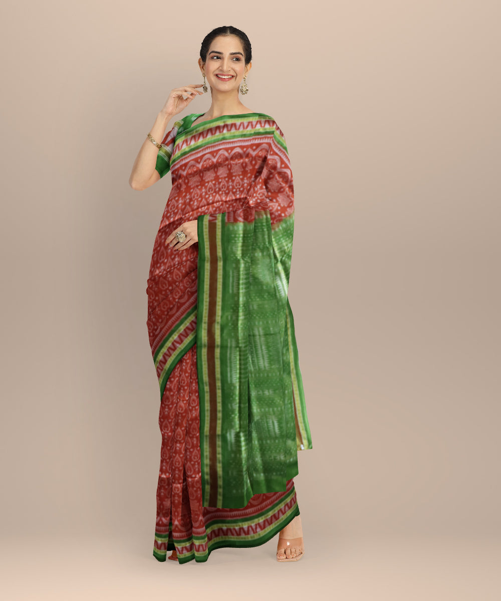 Brown olive green silk handloom sambalpuri saree