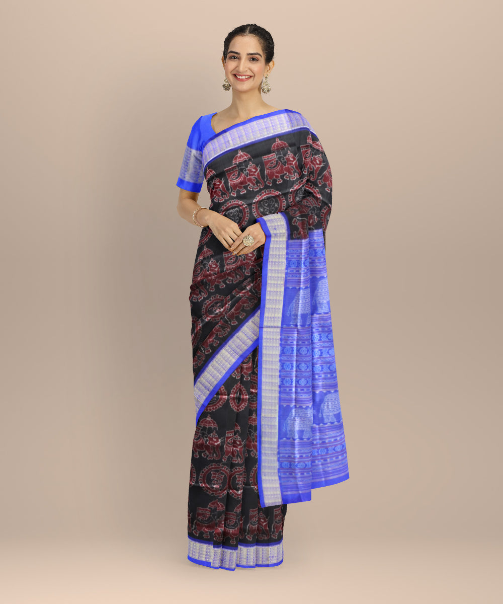 Black dark blue silk handloom sambalpuri saree
