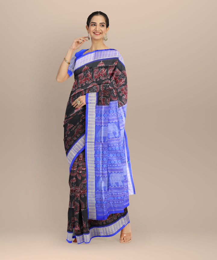 Black dark blue silk handloom sambalpuri saree
