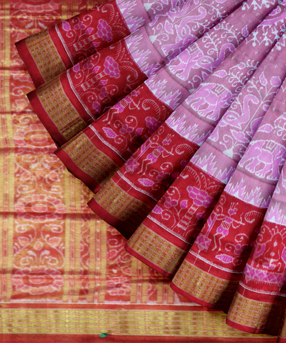 Pink dark red silk handloom sambalpuri saree