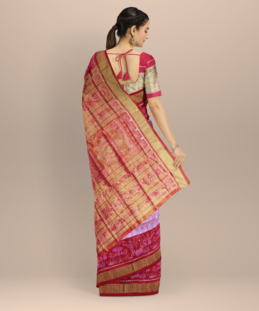 Pink dark red silk handloom sambalpuri saree