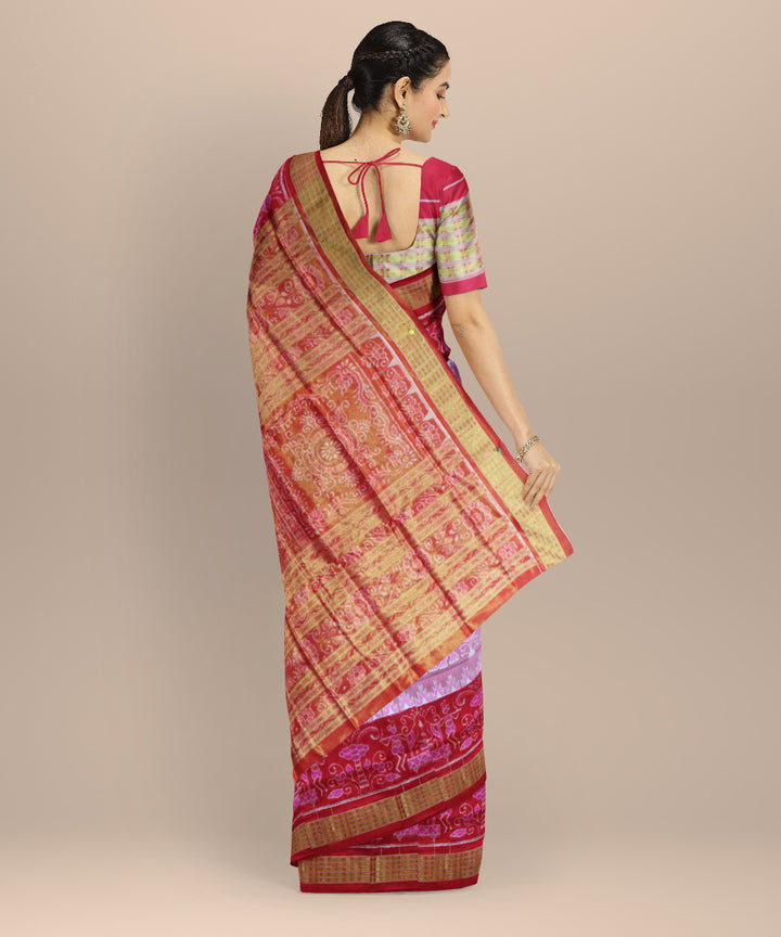 Pink dark red silk handloom sambalpuri saree