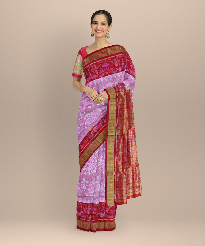 Pink dark red silk handloom sambalpuri saree