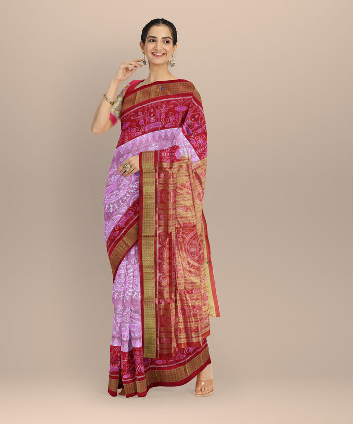 Pink dark red silk handloom sambalpuri saree