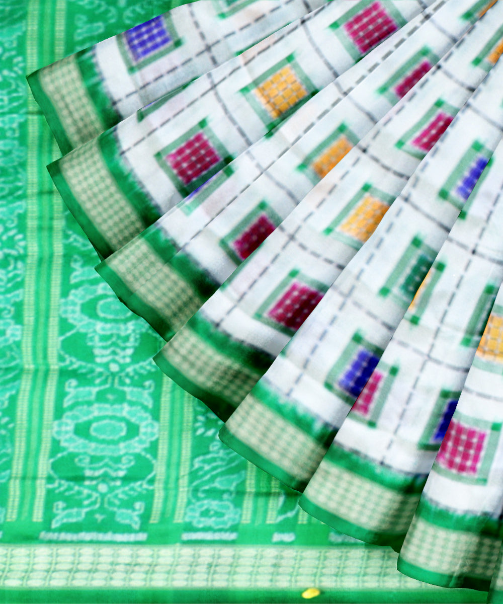 White dark green silk handloom sambalpuri saree