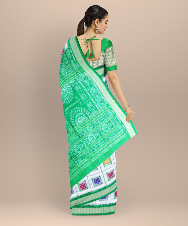 White dark green silk handloom sambalpuri saree