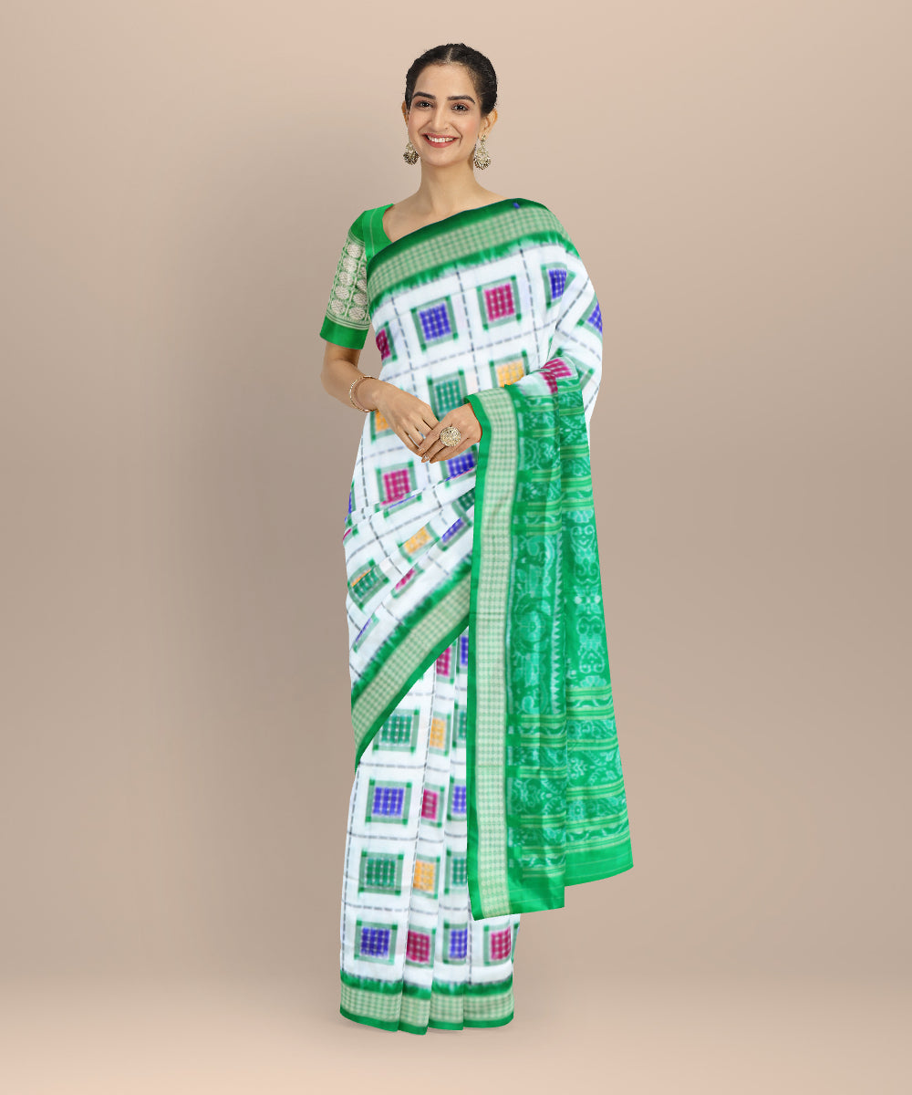 White dark green silk handloom sambalpuri saree