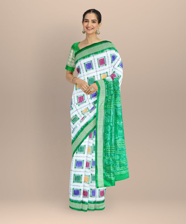 White dark green silk handloom sambalpuri saree