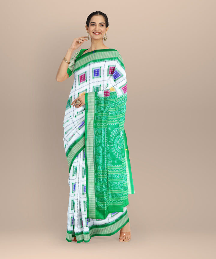 White dark green silk handloom sambalpuri saree