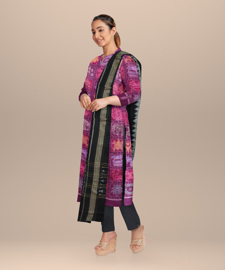 Purple black handloom cotton sambalpuri dress material