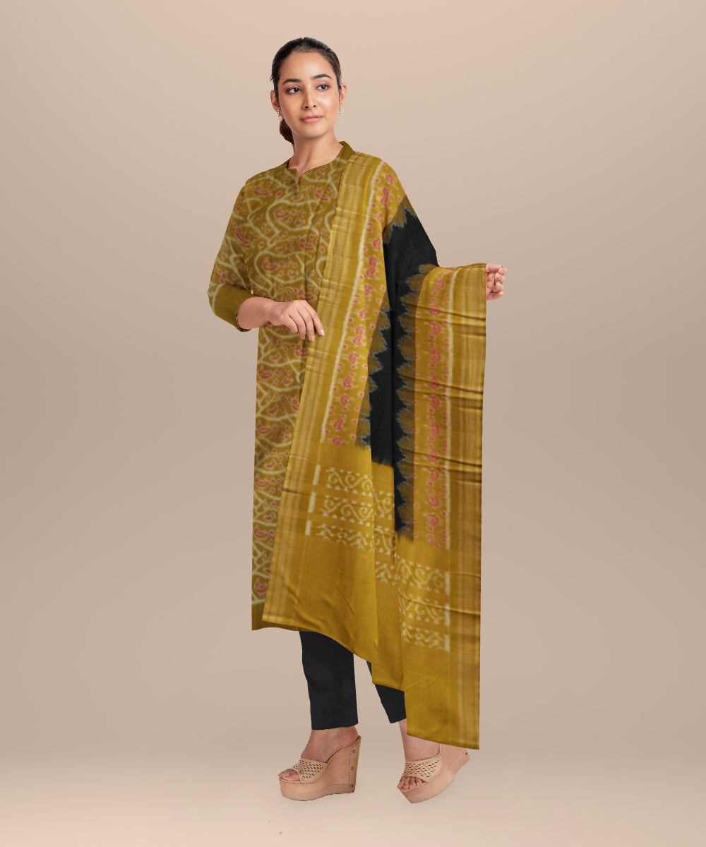Yellow black handloom cotton sambalpuri dress material