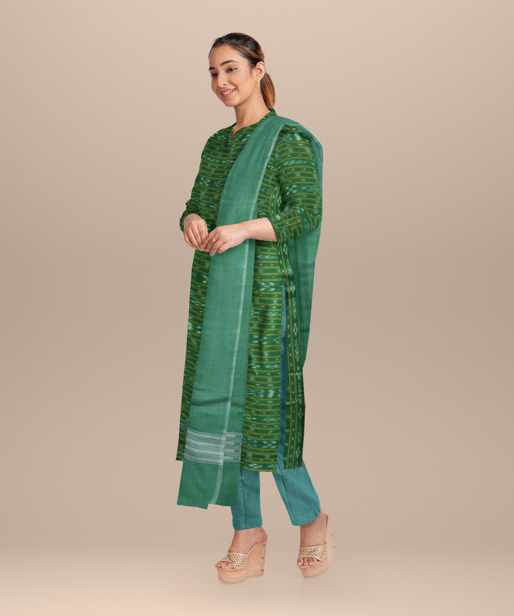Dark green emerald handloom cotton nuapatna dress material