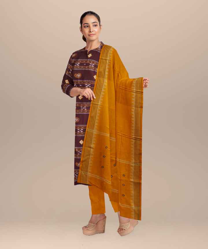 Maroon yellow handloom cotton nuapatna dress material