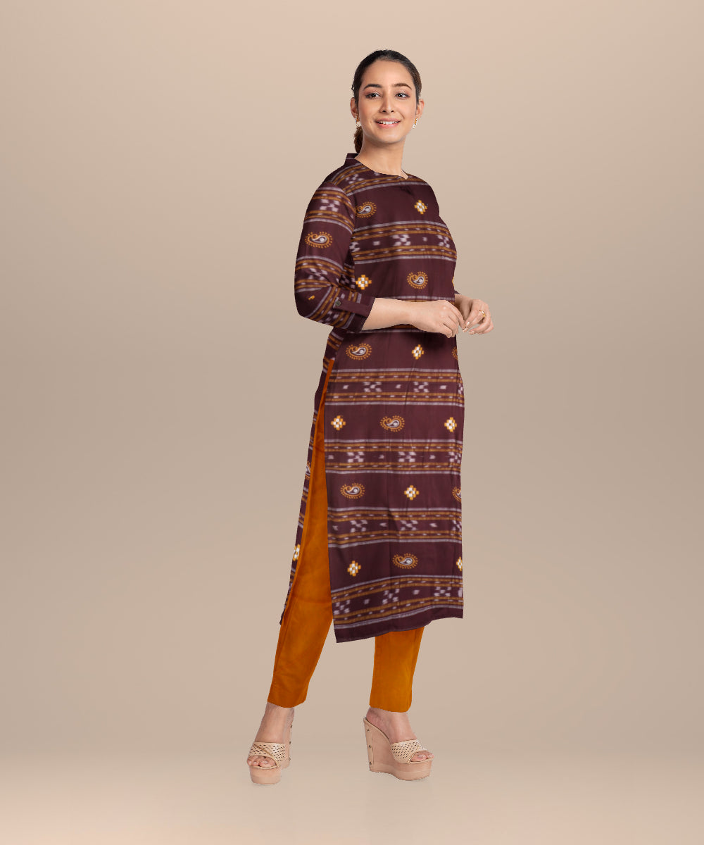 Maroon yellow handloom cotton nuapatna dress material