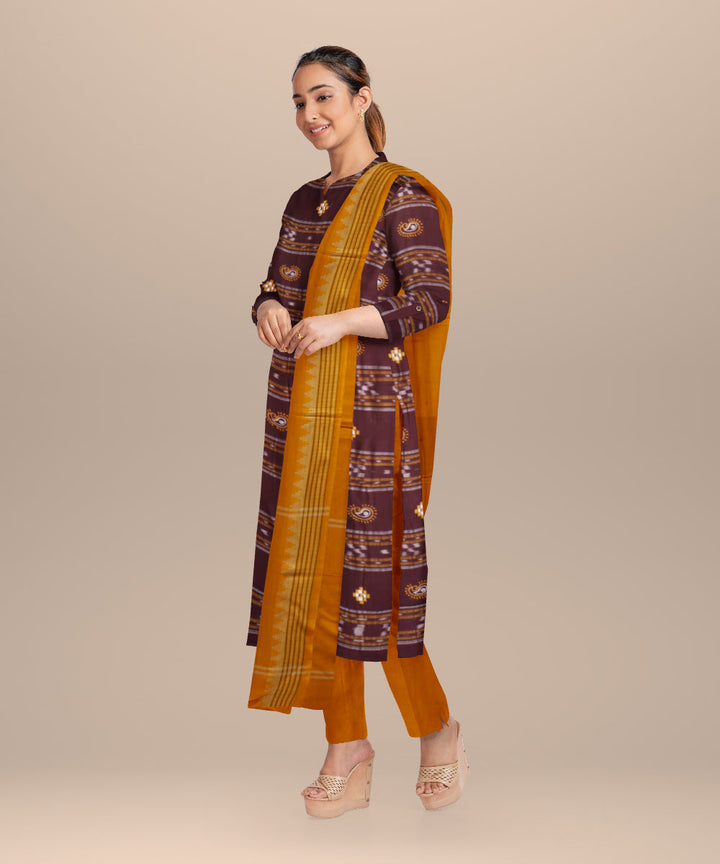 Maroon yellow handloom cotton nuapatna dress material