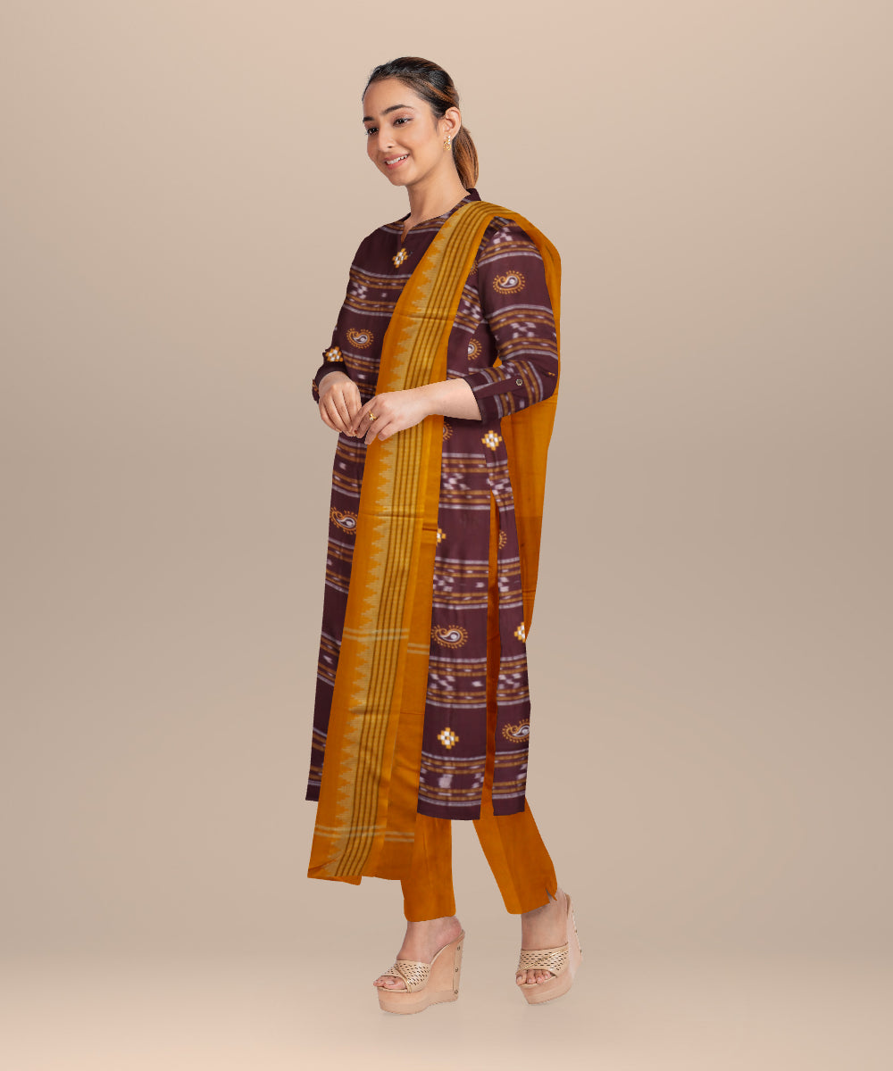 Maroon yellow handloom cotton nuapatna dress material