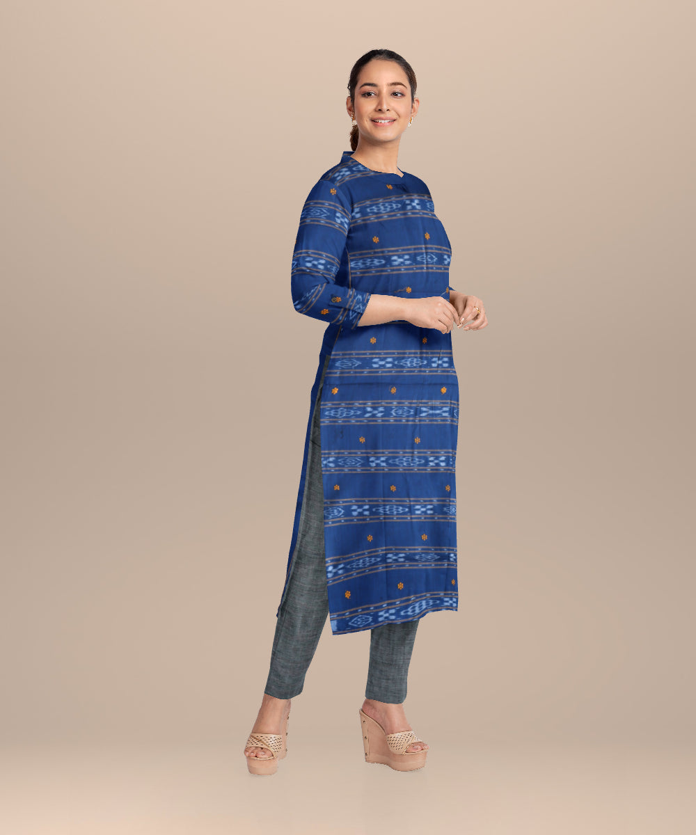 Sky blue gray handloom cotton nuapatna dress material