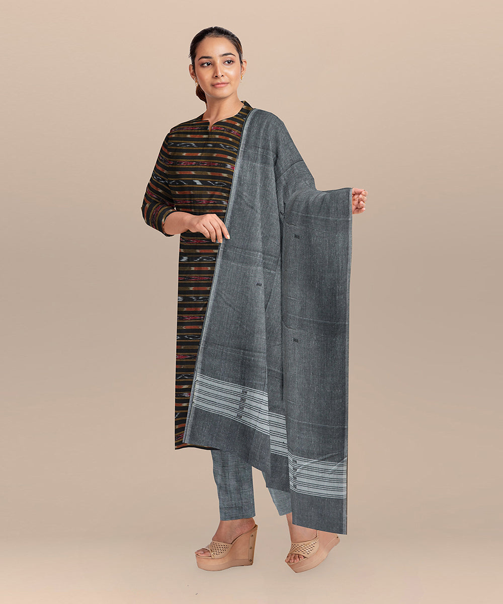 Black gray handloom cotton nuapatna dress material