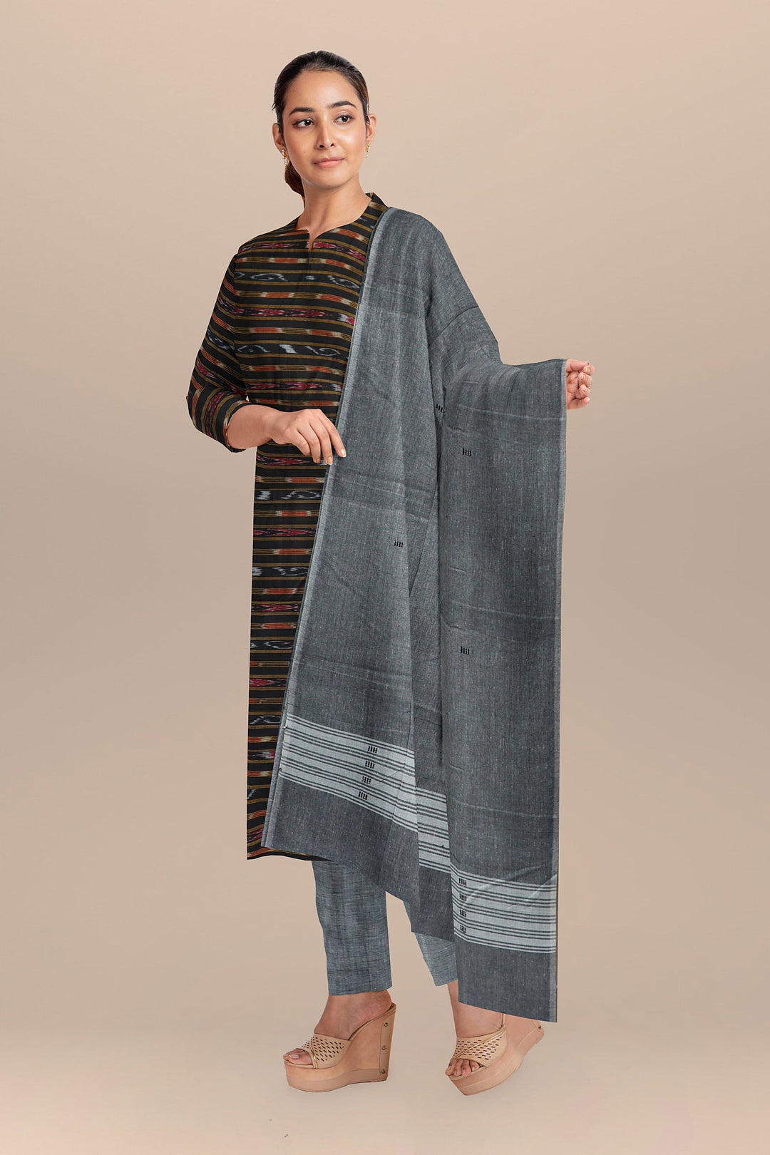 Black gray handloom cotton nuapatna dress material