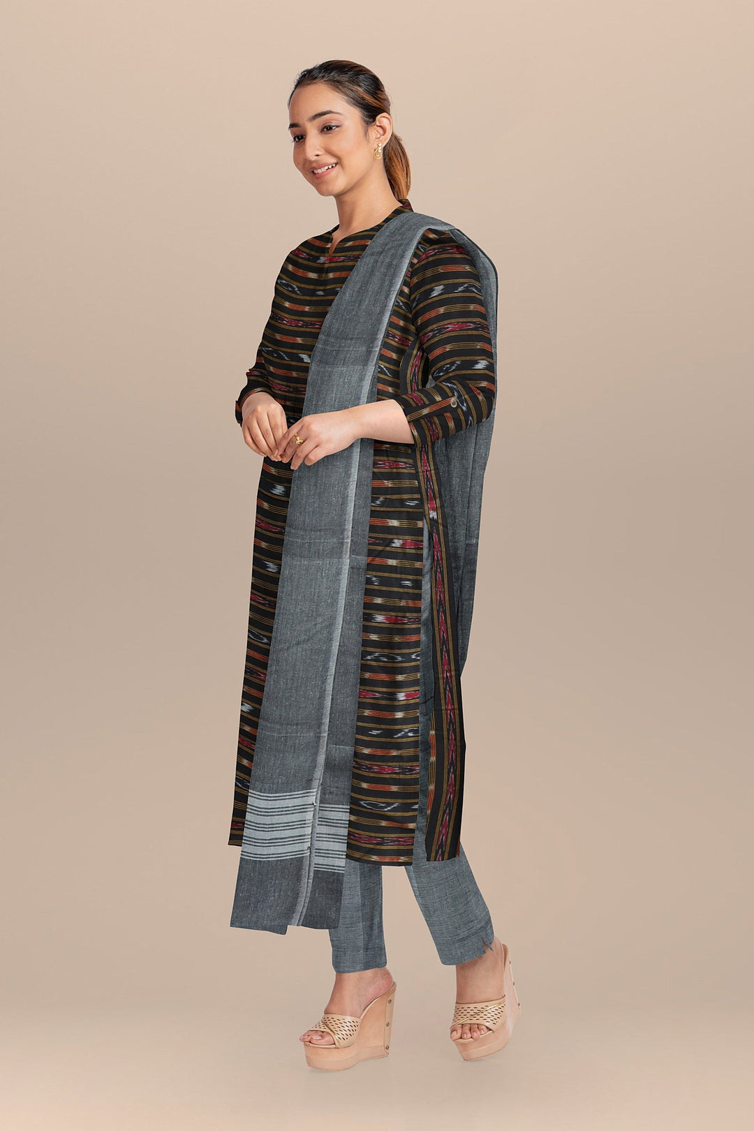 Black gray handloom cotton nuapatna dress material