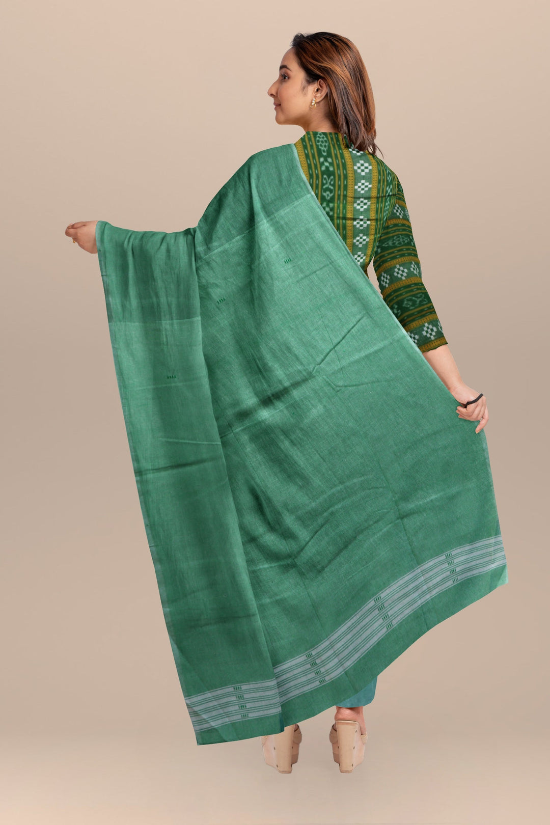 Dark green emeraled handloom cotton nuapatna dress material