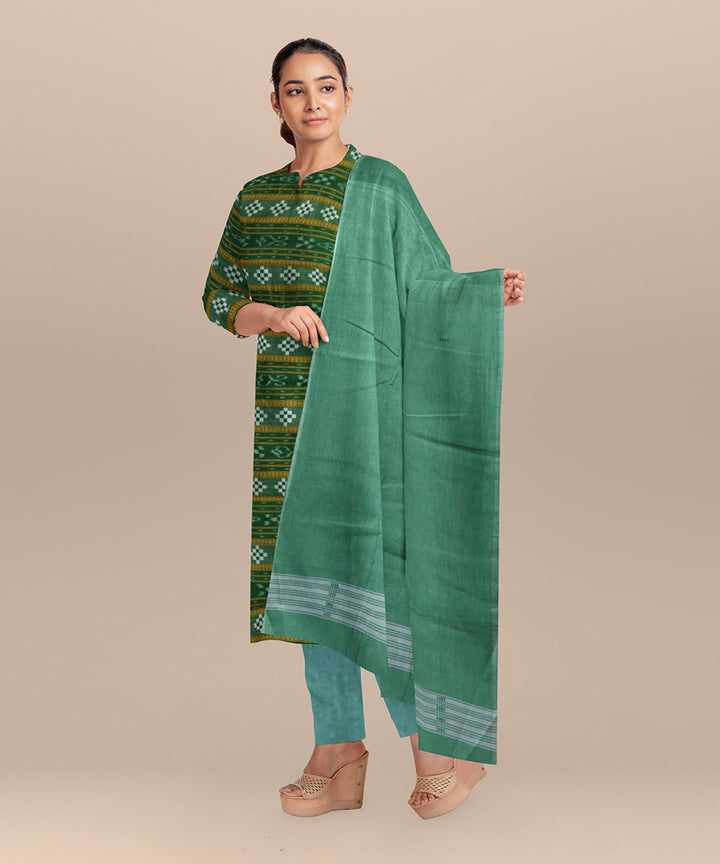 Dark green emeraled handloom cotton nuapatna dress material