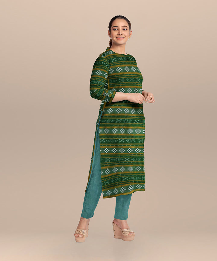 Dark green emeraled handloom cotton nuapatna dress material