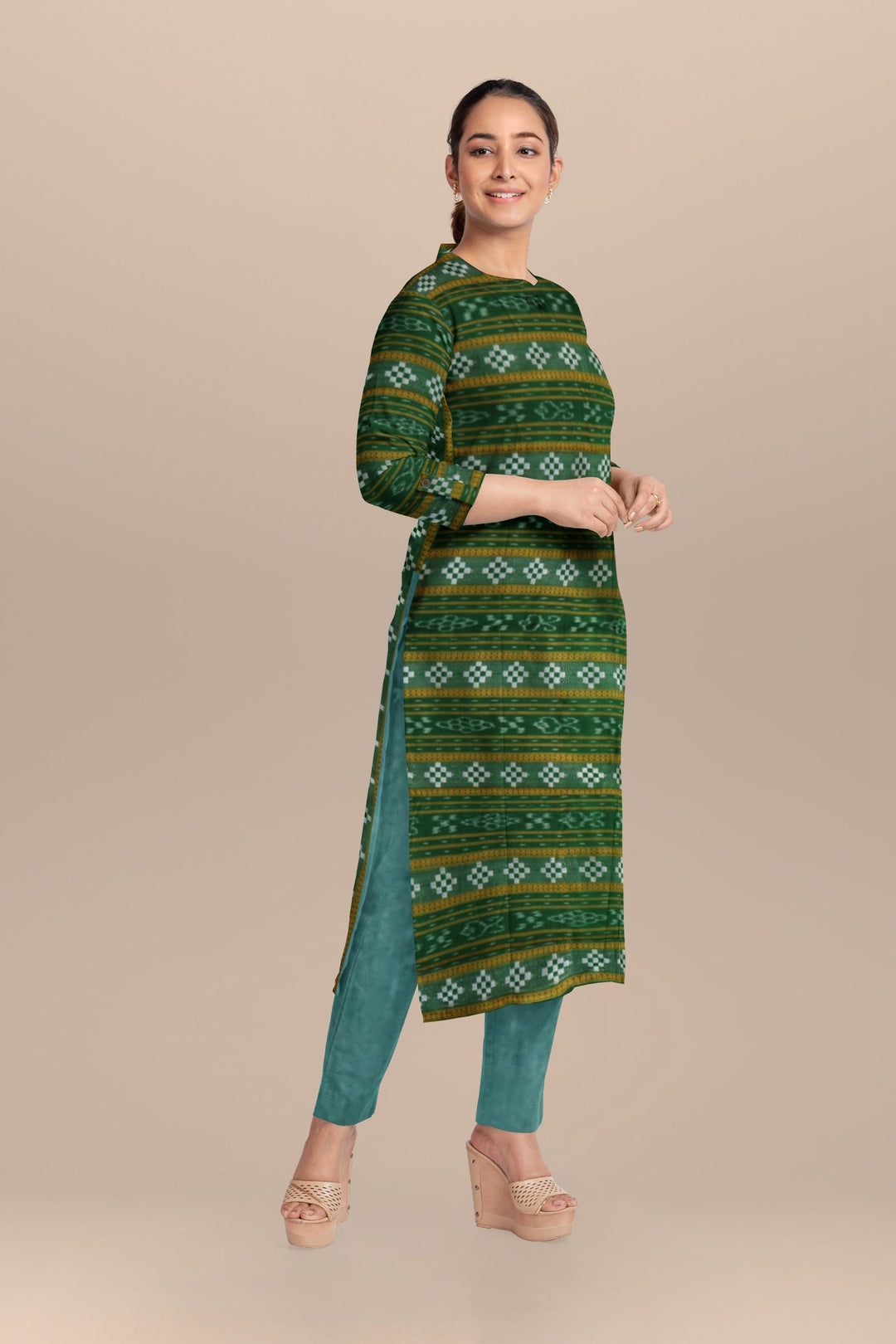 Dark green emeraled handloom cotton nuapatna dress material