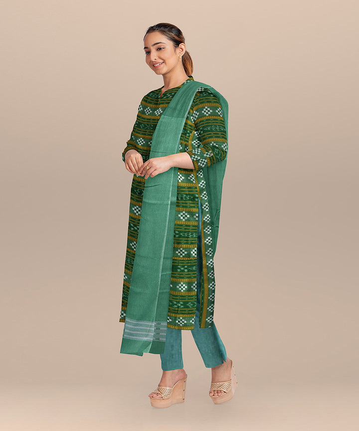 Dark green emeraled handloom cotton nuapatna dress material