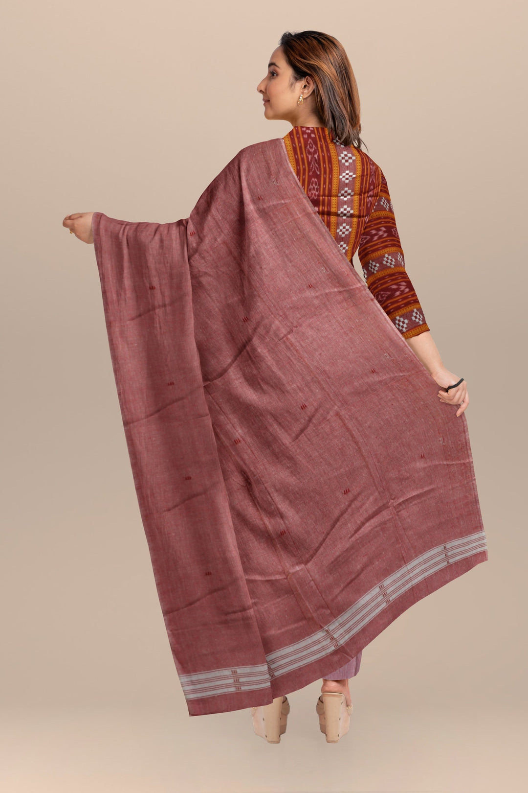 Maroon baby pink handloom cotton nuapatna dress material