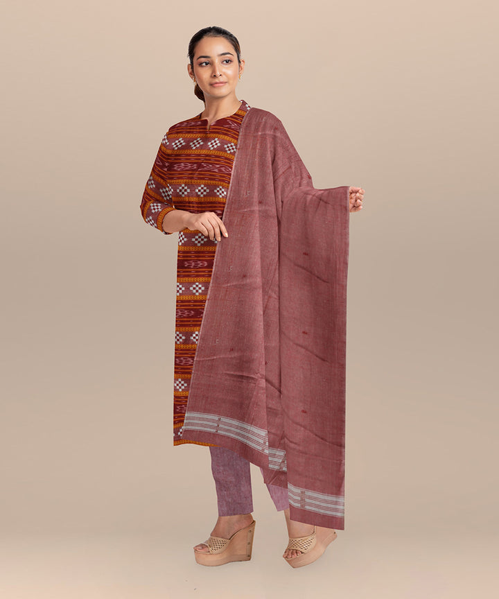 Maroon baby pink handloom cotton nuapatna dress material