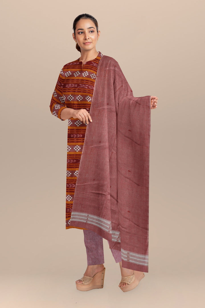 Maroon baby pink handloom cotton nuapatna dress material