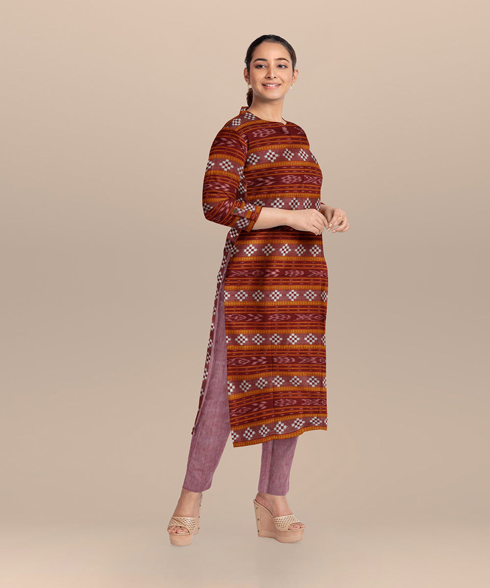 Maroon baby pink handloom cotton nuapatna dress material