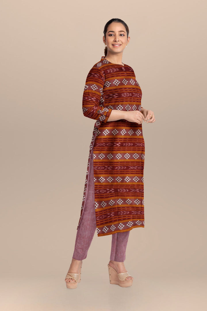 Maroon baby pink handloom cotton nuapatna dress material