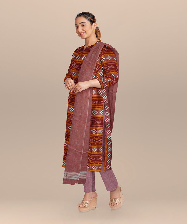 Maroon baby pink handloom cotton nuapatna dress material