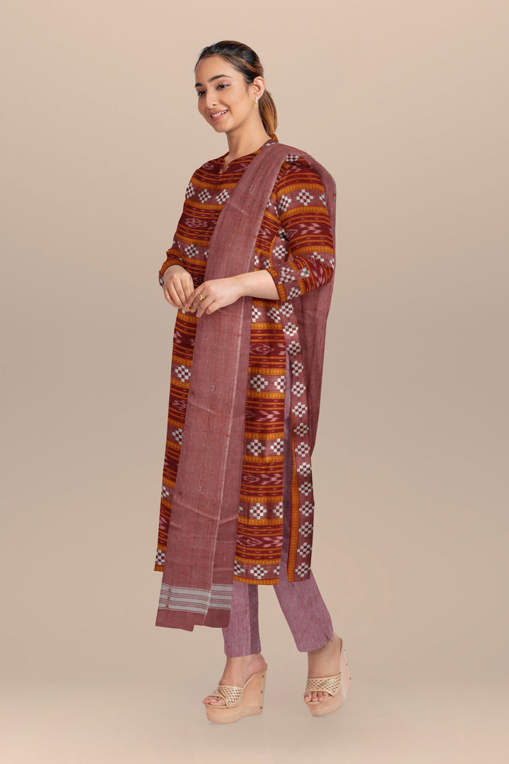 Maroon baby pink handloom cotton nuapatna dress material